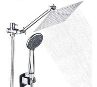 N/A 8'' soffione doccia ad alta pressione, doccetta portatile con braccio di estensione da 11'', a 3 impostazioni tubo flessibile e supporto, altezza/angolo regolabili