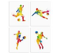 N&A - Poster artistico per giocatore di calcio ad acquerello, set da 4 (20,3 x 25,4 cm), motivo: che calcia la postura della palla, tela artistica parete cameretta, decorazione senza cornice