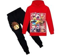N /A Roblox Felpa con cappuccio per ragazzi con cappuccio per bambini, abbigliamento da gioco con caricatura, personaggi e maglioni in cotone per ragazze, Colore: rosso, 4-5 Jahre