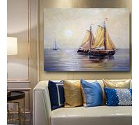 N / A Stampe Decorative su Tela Dipinto ad Olio su Tela HD di Pescatori di Grandi Dimensioni e Paesaggio in Barca per Soggiorno Home Decor Opere d'Arte Poster da parete-50x70cm