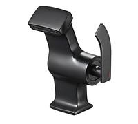 N/A Waterfall Bathroom Sink Tap, Countertop Basin Mixer Tap for Hot and Clod Water, Brass Ceramic Valve Faucet, Single Handle Hole Lavatory Faucets,Black (Silver)