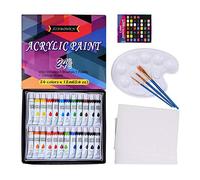 N-B Acrylic Paint Set with 39 Piece Professional Painting Supplies Set Include 24 Rich Color 6 Canvas 6 Painting Brushes Wood Easel Palette Color Card Storage Bag Clothes for Hobby Painters And Kids