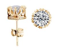 N-brand Pulabo, 1 paio di orecchini a clip, da donna, elegante corona con diamante, da donna, accessorio per gioielli, idea regalo, oro rosa, robusto e pratico