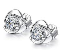 N-brand Pulabo - 1 paio di orecchini a forma di cuore, alla moda, con brillantini, gioielli per donne e ragazze, durevoli e pratici, colore argento, Argento