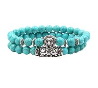 N-brand PULABO Bracciali da uomo, 2 pezzi, set da uomo e donna, con perle turchesi, bracciale elastico con perle di Buddha, regalo molto resistente e di alta qualità