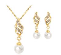 N-brand PULABO Simulato Perle Pendenti Collana Orecchini Set Semplice Spirale Gioielli per Donne Ragazze Oro Robusto ed Economico Elegante, Perla sintetica