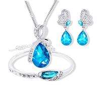 N-brand PULABO Stockton - Parure di gioielli da donna con ciondolo a forma di goccia, orecchini e bracciale (blu) squisito