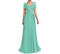 N/ C Madre della Sposa Abiti Sposo Scollo a V Applique Pizzo Manica Corta Abiti Formali per le Donne, Turchese, 56