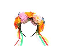 N /C Copricapo con Fiore Messicano a Forma di Farfalla con Nastro per Halloween, Fascia per Il Giorno dei Morti (Orange Pink, One Size)