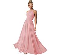 N/ C Halter lunghi abiti da damigella d'onore chiffon una linea pieghettata abiti da ballo con tasche C016, rosa chiaro, 42