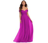 N/ C Le donne fuori dalla spalla Tulle Abiti da damigella d'onore lunghi Sweetheart abiti formali per la cerimonia nuziale C003, Fucsia, 50