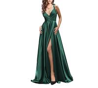 N/ C SAYNO - Abito da sera da donna, con scollo a V, lunghezza regolabile, con spalline sottili, Verde scuro, 40