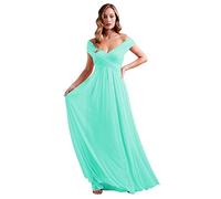 N/ C V Collo Lungo Abiti Da Damigella D'Onore Chiffon Una Linea Pieghe Abiti Da Ballo Con Tasche C034, Turchese, 50