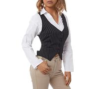 N /D Miucchy Gilet da Donna Senza Maniche con Scollo a V Tinta Unita/a Righe Gilet Vintage Steampunk (Black Stripe, Small)