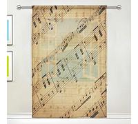 N/E RXYY Tenda velata in voile, stile vintage, con note musicali, tenda per cucina, soggiorno, camera da letto, ufficio, 137 x 213 cm, 1 pannello