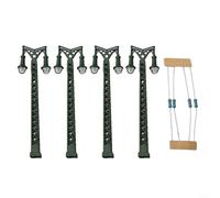 N Gauge LED Lattice Mast Model Railway Lights Set di 4, adatto per alimentazione 3V DC o AC, include resistori serie per un collegamento sicuro a 12 fonti di alimentazione 16V