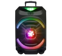 N-Gear The Flash 1550D Altoparlante Bluetooth Party Trolley Karaoke con potenza 800W picco e batteria da 5400mAh, inclusi microfono e luci LED RGB per un'esperienza audio professionale e potente.