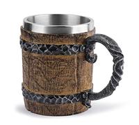 N/K Boccale di Birra in Acciaio Inossidabile a Forma di barile di Legno, Boccale di Birra Artistico Unico con Manico, Bicchiere d'Acqua Artigianale in Resina Stile retrò, 450 ml / 15 Once