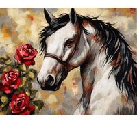 N.LANSHAN 11CT Animale Diy Kit Punto Croce Cavallo E Rose Kit Punto Croce Contato Per Adulti Principianti，Timbrato Modelli Stampati Set Ricamo Per Decorazione Arte Murale 30x40cm