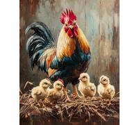 N.LANSHAN 11CT Animale Diy Kit Punto Croce Gallo E Pollo Kit Schemi Punto Croce Set Ricamo Stampato,Artigianato Ricamo Arte Per Arredamento Casa 30x40cm