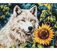 N.LANSHAN 11CT Animale Diy Kit Punto Croce Lupo Bianco E Fiori Di Girasole Kit Ricamo Punto Croce Contato Timbrato Tessuto Ricamo Artigianato Set Per Decorare La Casa 80x100cm