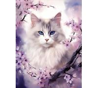 N.LANSHAN 11CT Animale Diy Ricamo Punto Croce Set Gatto E Albero Di Fiori Kit Punto Croce Contato Per Adulti Principianti，Timbrato Modelli Stampati Set Ricamo Per Decorazione Arte Murale 40x50cm