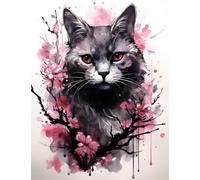 N.LANSHAN 11CT Animale Diy Ricamo Punto Croce Set Gatto E Albero Di Fiori Kit Schemi Punto Croce Set Ricamo Stampato，Artigianato Ricamo Arte Per Arredamento Casa 80x100cm