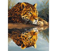 N.LANSHAN 11CT Animale Diy Ricamo Punto Croce Set Leopardo In Riva Al Fiume Kit Ricamo Punto Croce Contato Timbrato Tessuto Ricamo Artigianato Set Per Decorare La Casa 60x80cm