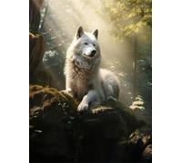 N.LANSHAN 11CT Animale Diy Ricamo Punto Croce Set Lupo Bianco Selvaggio Kit Schemi Punto Croce Set Ricamo Stampato，Artigianato Ricamo Arte Per Arredamento Casa 60x80cm