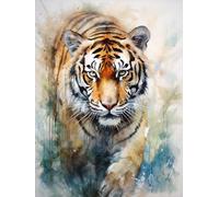 N.LANSHAN 11CT Animale Diy Ricamo Punto Croce Set Tigre Acquerello Kit Punto Croce Contato Per Adulti Principianti,Timbrato Modelli Stampati Set Ricamo Per Decorazione Arte Murale 50x70cm