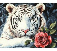 N.LANSHAN 11CT Animale Diy Ricamo Punto Croce Set Tigre Bianca E Rose Kit Punto Croce Contato Per Adulti Principianti，Timbrato Modelli Stampati Set Ricamo Per Decorazione Arte Murale 80x100cm