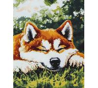 N.LANSHAN 11CT Animale Fai Da Te Fatto A Mano Cucito Kit Cartone Animato Akita Inu Kit Ricamo Punto Croce Contato Timbrato Tessuto Ricamo Artigianato Set Per Decorare La Casa 40x50cm