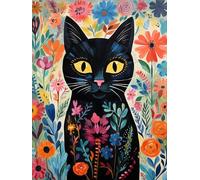 N.LANSHAN 11CT Animale Fai Da Te Fatto A Mano Cucito Kit Cartone Animato Gatto Nero E Fiori Kit Schemi Punto Croce Set Ricamo Stampato，Artigianato Ricamo Arte Per Arredamento Casa 80x100cm