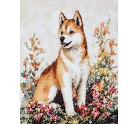 N.LANSHAN 11CT Animale Kit Punto A Croce Cane Akita E Fiori Kit Ricamo Punto Croce Contato Timbrato Tessuto Ricamo Artigianato Set Per Decorare La Casa 40x50cm