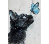 N.LANSHAN 11CT Animale Kit Punto A Croce Gatto Nero E Farfalla Kit Punto Croce Contato Per Adulti Principianti，Timbrato Modelli Stampati Set Ricamo Per Decorazione Arte Murale 40x50cm
