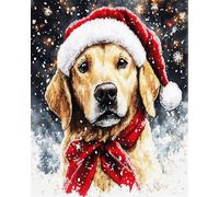 N.LANSHAN 11CT Animale Kit Punto Croce Prestampato Cane E Albero Di Natale Kit Punto Croce Contato Per Adulti Principianti，Timbrato Modelli Stampati Set Ricamo Per Decorazione Arte Murale 40x50cm
