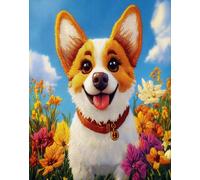N.LANSHAN 11CT Animale Kit Punto Croce Prestampato Cane E Fiori Kit Punto Croce Contato Per Adulti Principianti，Timbrato Modelli Stampati Set Ricamo Per Decorazione Arte Murale 50x70cm