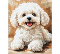 N.LANSHAN 11CT Animale Kit Punto Croce Prestampato Cartone Animato Cane Bianco Kit Punto Croce Contato Per Adulti Principianti，Timbrato Modelli Stampati Set Ricamo Per Decorazione Arte Murale 40x50cm