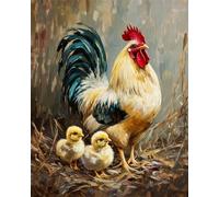 N.LANSHAN 11CT Animale Kit Punto Croce Prestampato Gallo E Pollo Kit Schemi Punto Croce Set Ricamo Stampato,Artigianato Ricamo Arte Per Arredamento Casa 40x50cm