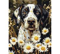 N.LANSHAN 11CT Animale Kit Punto Croce Ricamo Fiori Di Cane E Margherita Kit Punto Croce Contato Per Adulti Principianti，Timbrato Modelli Stampati Set Ricamo Per Decorazione Arte Murale 50x70cm