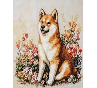 N.LANSHAN 11CT Animale Stampato Facile Modelli Ricamo Per Artigianato Cane Akita E Fiori Kit Schemi Punto Croce Set Ricamo Stampato，Artigianato Ricamo Arte Per Arredamento Casa 80x100cm