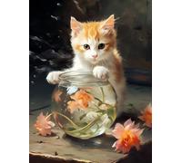 N.LANSHAN 11CT Animale Stampato Facile Modelli Ricamo Per Artigianato Gatto Dei Cartoni Animati Kit Schemi Punto Croce Set Ricamo Stampato，Artigianato Ricamo Arte Per Arredamento Casa 80x100cm