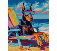 N.LANSHAN 11CT Diy Kits De Bordado Punto Cruz Sedie A Sdraio E Dobermann Kit Punto Croce Contato Per Adulti Principianti, Timbrato Modelli Stampati Set Ricamo Per Decorazione Arte Murale 50x70cm