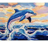 N.LANSHAN Animale Diy Kit Per Fare Tappeti A Mano Delfino Di Fantasia Kit Per La Realizzazione Di Tappeti Con Gancio Fai Da Te Per Principianti，Arazzo All'Uncinetto Non Finito，Ricamo，Tappeto 55x75cm
