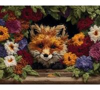 N.LANSHAN Animale Diy Kit Per Fare Tappeti A Mano Volpe E Fiori Kit Per La Realizzazione Di Tappeti Con Gancio Fai Da Te Per Principianti，Arazzo All'Uncinetto Non Finito，Ricamo，Tappeto 100x140cm