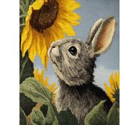 N.LANSHAN Animale Kit Tappeto Fai Da Te Coniglio E Girasoli Kit Per La Realizzazione Di Tappeti Con Gancio Fai Da Te Per Principianti，Arazzo All'Uncinetto Non Finito，Ricamo，Tappeto 52x38cm