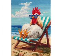 N.LANSHAN Animale Kit Tappeto Fai Da Te Gallo Sulla Sedia A Sdraio Kit Per La Realizzazione Di Tappeti Con Gancio Fai Da Te Per Principianti,Arazzo All'Uncinetto Non Finito,Ricamo,Tappeto 100x140cm