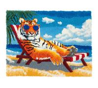 N.LANSHAN Animale Kit Tappeto Fai Da Te Tigre Sulla Sedia A Sdraio Kit Per La Realizzazione Di Tappeti Con Uncinetto Per Adulti Bambini,Set Per Punto Croce Tappeto Arazzo Ricamo 100x140cm