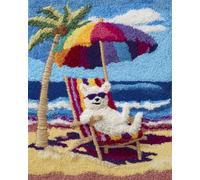 N.LANSHAN Diy Kit Per Fare Tappeti A Mano Cane Dei Cartoni Animati Sulla Spiaggia Kit Per La Realizzazione Di Tappeti Fai Da Te Per Principianti，Set Per Arazzo，Ricamo，Tappeto，Zerbino，Regalo 55x75cm