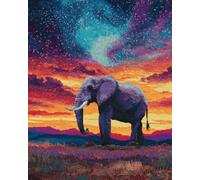 N.LANSHAN Diy Kit Per Fare Tappeti A Mano Paesaggio Con Cielo Stellato Ed Elefanti Set Per Tappeti Con Gancio，Kit Per Arazzo Fatti A Mano Con Prestampa，Regalo Artigianale 3D Fai Da Te 90x120cm